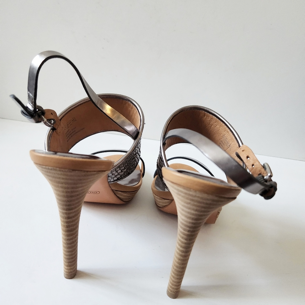 NIB Coach Steffi Pewter Metallic High Heel Sandal - Picture 4 of 5